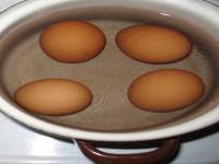 Make hard boiled eggs, let them cool in cold water...