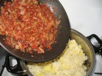 Peel the onion, cut into the small chunks and fry...