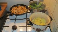 Precook potatoes and broccoli in salty water for...