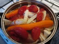 Place vegetables in the pan, pour the water in and...