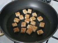 Cut bread and bread rolls into small cubes and fry...