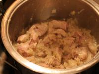 Add in roughly chopped meat. When the meat...