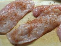 Cut chicken breasts into thin cutlets (so that...