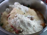 Incorporate the flour, breadcrumbs and eggs. All...