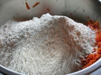 Add flour and baking powder into the bowl....