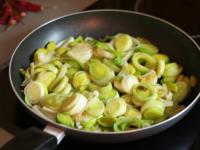 Cut middle sized leek into the rings and saute in...