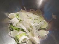 We slice the leek into wheels and put it in a...