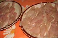 Cut washed and drained chicken breasts into the...