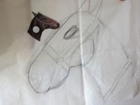 Draw the head of little horse on the bigger paper....