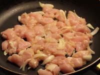 In the skillet sauté pieces of chicken meat with...