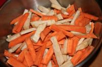 Clean the sweet potatoes and celery and cut them...