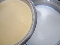 Cook a thick custard from milk, water, sugar and...