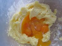 Beat the butter with sugar, stir in the egg yolks....