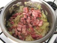 Stir the diced bacon into the stewed cabbage....