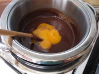 Stir egg yolks in and reboil the chocolate...