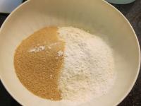 Put flour, baking powder, sugar into the bowl and...