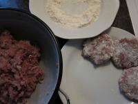 From meat mixture form 10 - 12 pieces of hamburger...