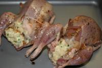 Transfer quails into the baking tin and brush them...