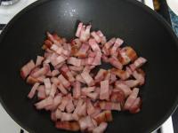 Cut the bacon and fry it almost in cracklings....