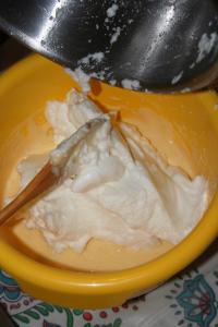 Beat egg whites with pinch of salt. Carefully mix...