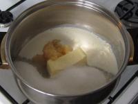 Place butter and honey in the pan. Pour water and...