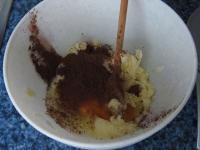 Blend in eggs and cocoa powder. ...