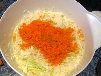 Add onion and carrot to cabbage, add salt and...