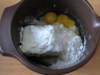 Mix cream cheese with sugar, eggs and add......