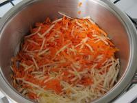 Peel the celery and carrots and grate them into...