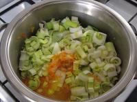 Add cleaned, washed and chopped leeks. Add water,...