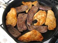 Add liver to the chicken breast, season and fry...