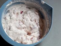 Blend until strawberries slightly dye cream to...