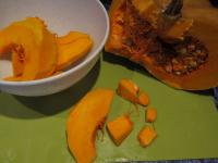 Peel the pumpkin and remove the seeds. Cut into...