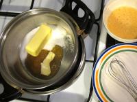 Slowly melt the butter, sugar and honey in a hot...