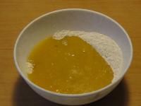 Pour the liquid mixture to the powdery mixture and...