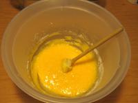 Mix butter and sugar, stir egg yolks in....