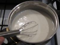 Cook dense gruel from milk, flour and sugar....