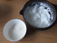 Mix flour with baking powder, beat egg whites...