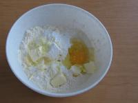 Put flour, sugar, softened butter and eggs in a...