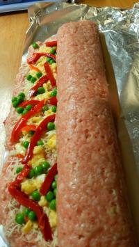 With the help of aluminum foil, roll the meat. ...