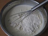 Mix whipping cream and flour with milk. Pour the...