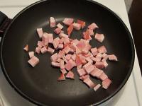 Cut the bacon into small cubes and fry in a pan....