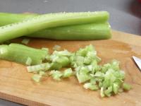 Cut cucumbers into tiny pieces and mix them with...