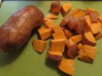 Wash sweet potatoes, do not peel them, gently cut...