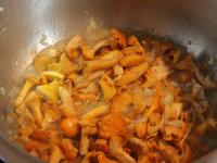 Cook finely chopped onion and chanterelle...