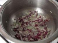 Peel an onion, cut and fry in a little oil....