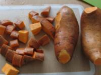 Wash the sweet potatoes, cut off the harder ends...