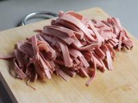 Cut the salami into thin strips and add to the...