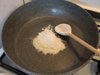 Give one spoon of flour in a pan and fry....