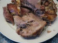 Remove the cooled turkey meat from the bones and...